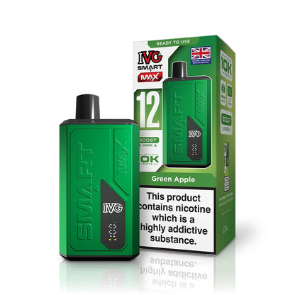 Green IVG vape device and packaging on a white background