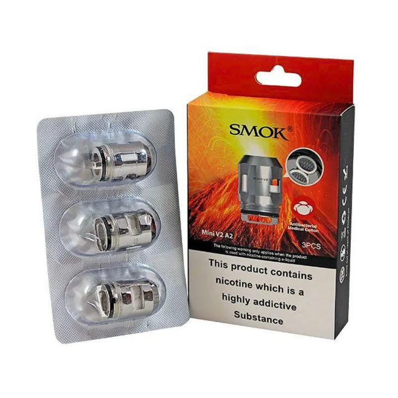 Smok A2 Mini V2 vape coils in a packaging with branding and nicotine warning label.