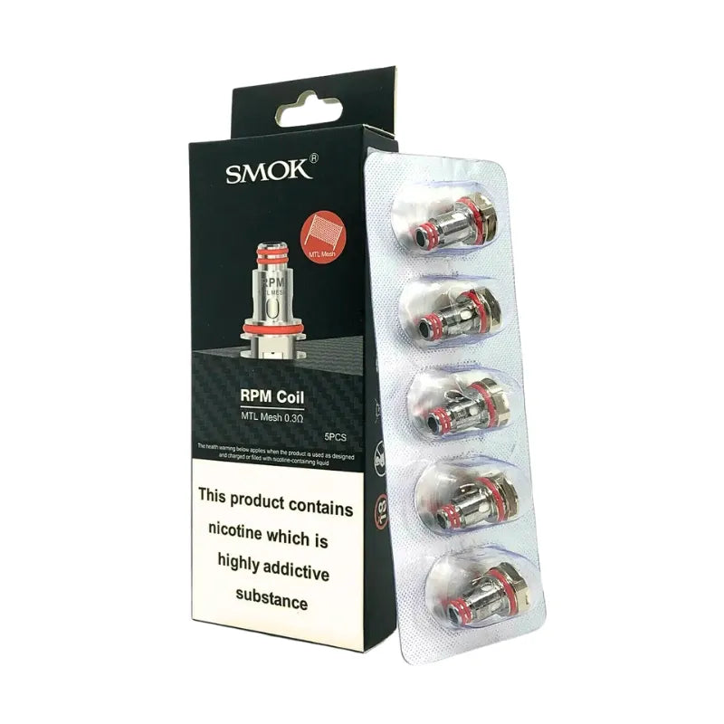 SMOK RPM Coil packaging with coils in a clear plastic sleeve on a white background