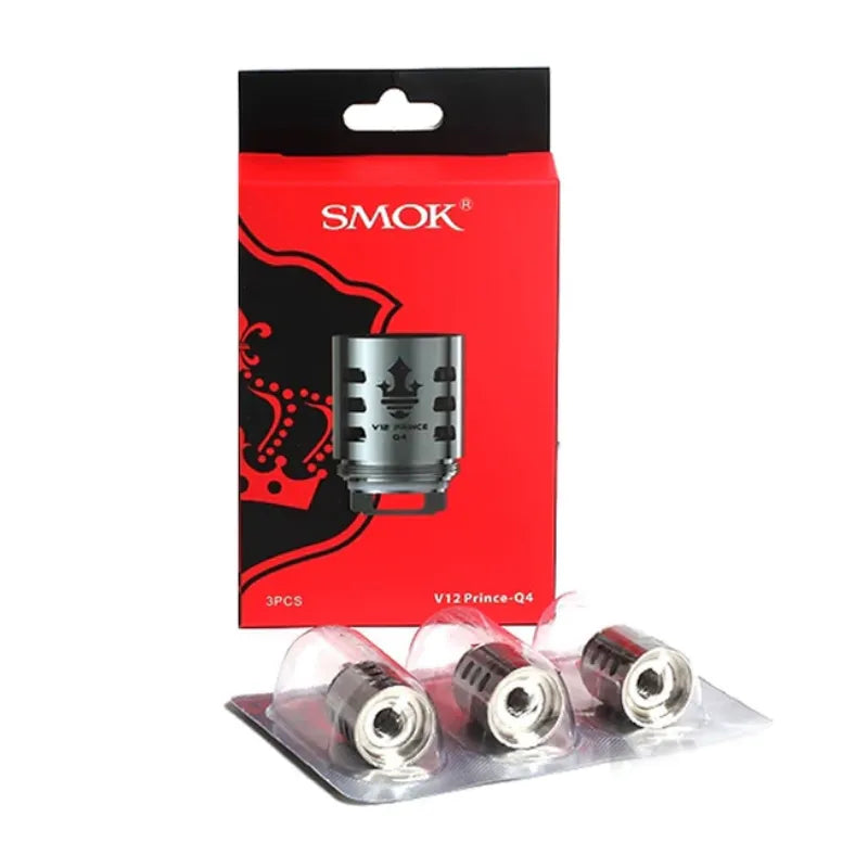 SMOK V12 Prince-Q4 vaping coil with red packaging on a white background