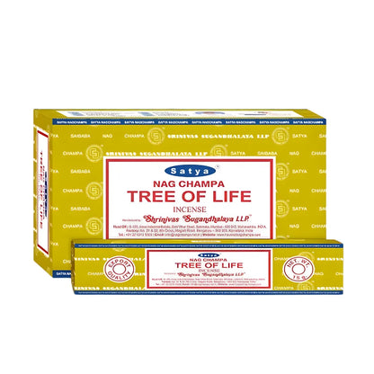 Box of 12pcs Nag Champa incense sticks in the scent "Tree Of Life" with branding on a white background