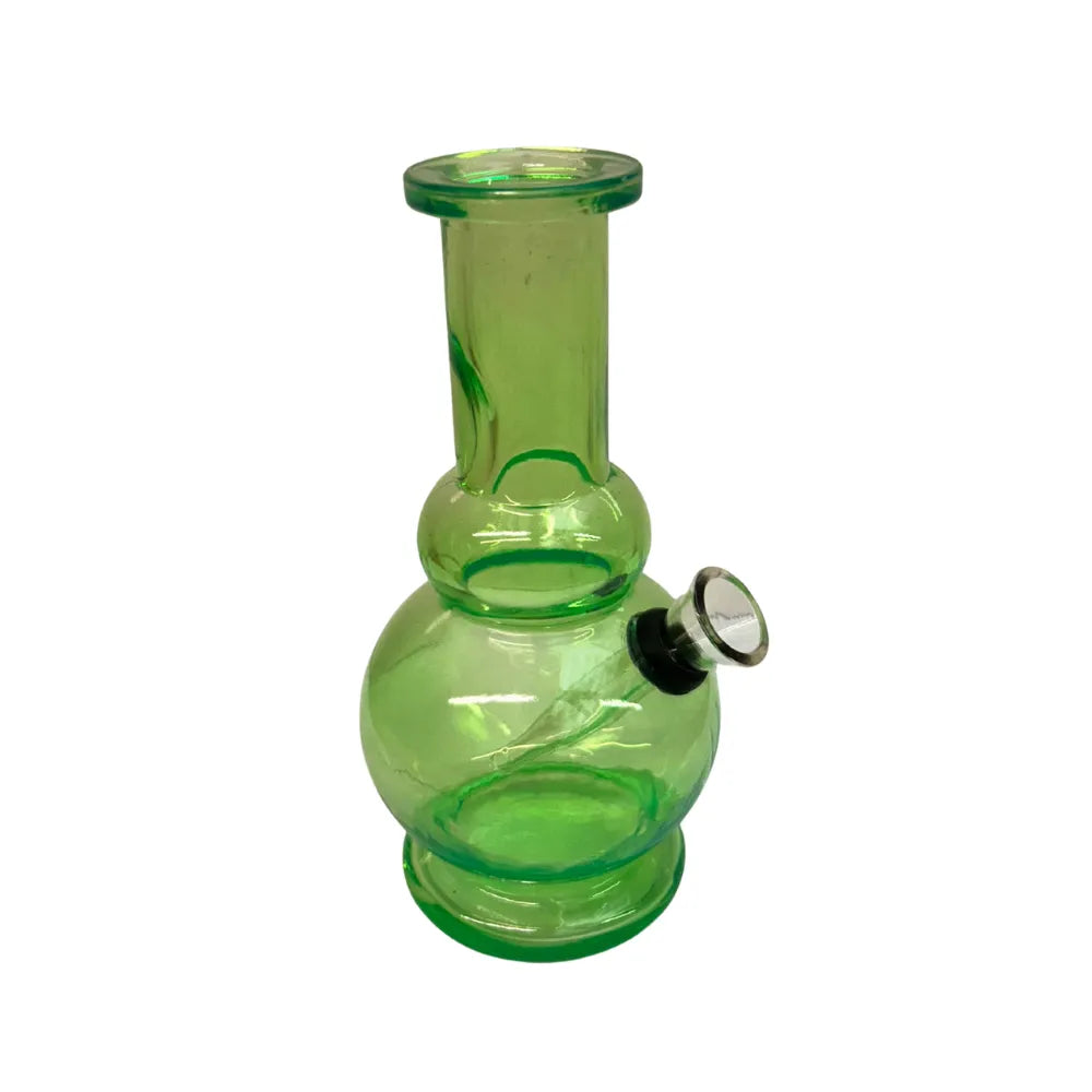Green glass water pipe on a white background