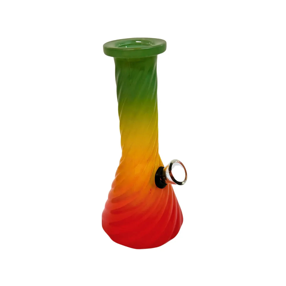 Glass waterpipe with a gradient from green to red on a white background