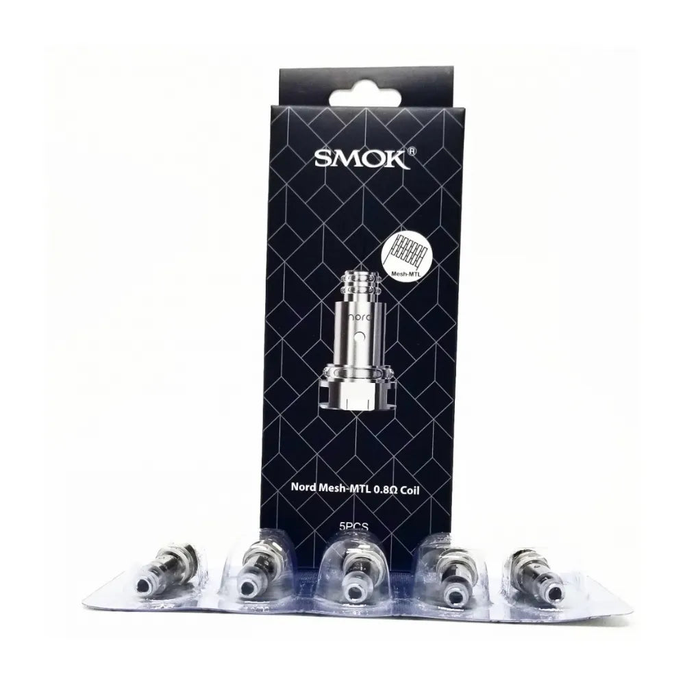SMOK Nord vape coil package with coils in front on a white background