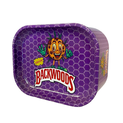 Purple Backwoods storage tin with cartoon character on a white background
