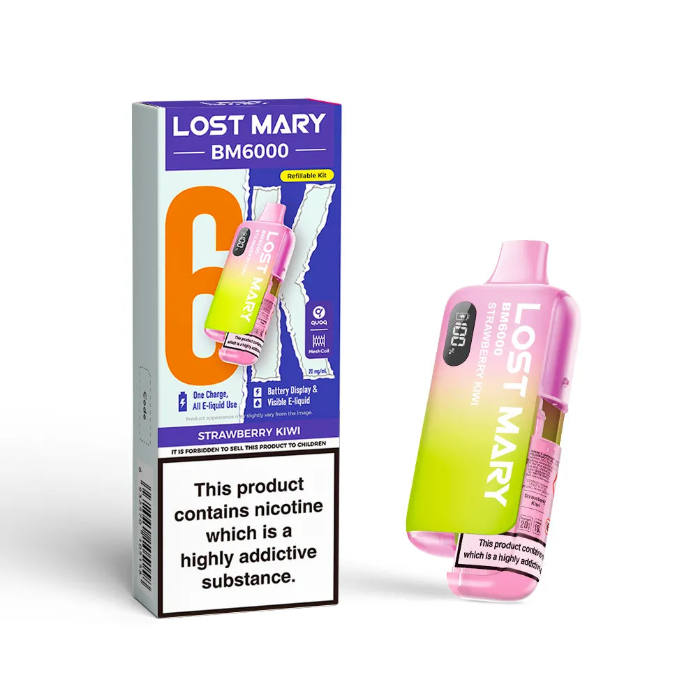 Lost Mary BM6000 vape device and packaging on a white background
