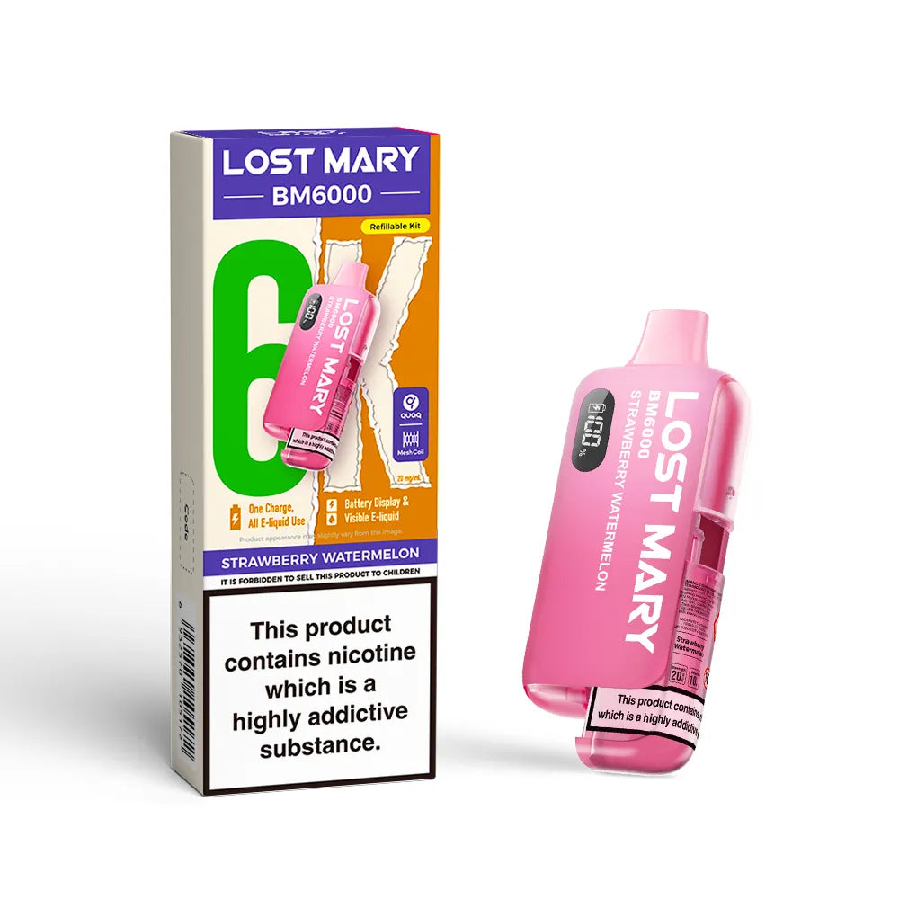 Lost Mary BM6000 vape device and packaging on a white background
