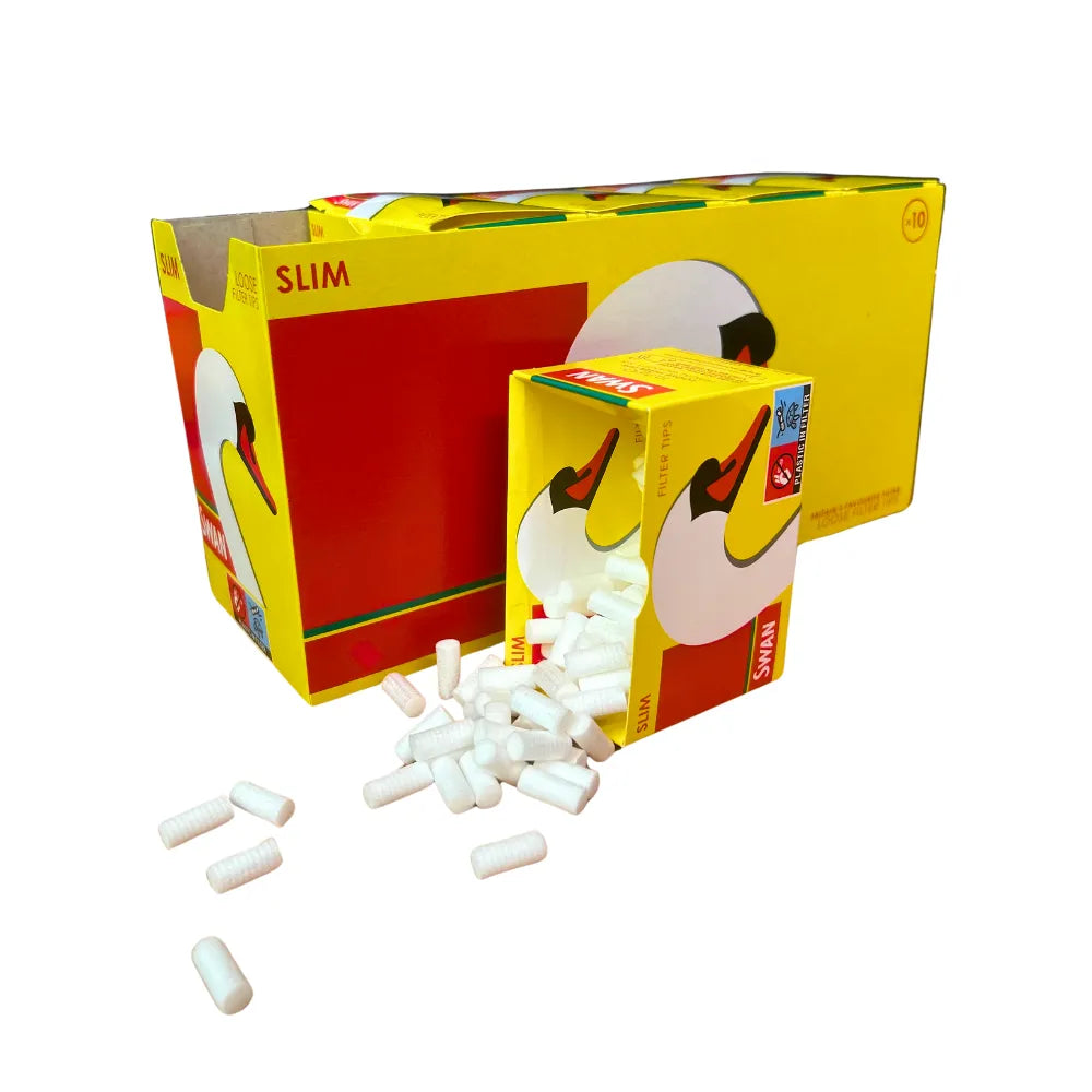 Yellow and red boxes with white cylindrical items on a white background