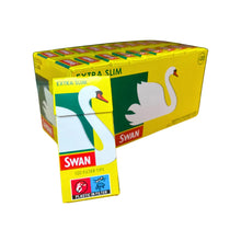 Box of Swan Extra Slim tips with a swan logo on a white background
