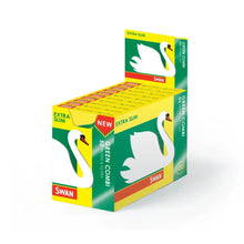 Box of Swan filter tips with green and yellow design on a white background