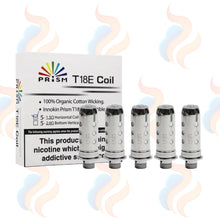Prism T18E Coils packaging with coils on a white background