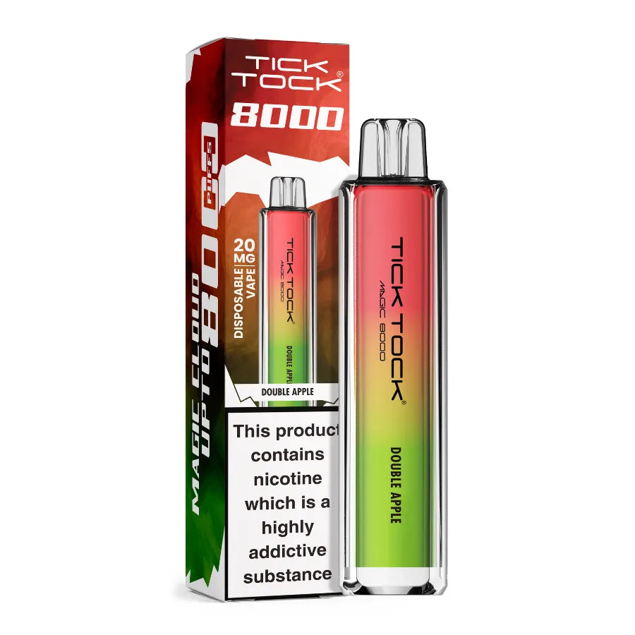 Tick Tock 8000 vape device and packaging on a white background