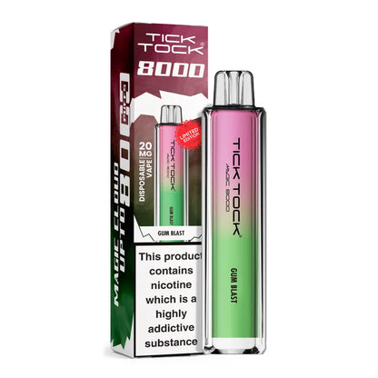 Tick Tock 8000 vape device and packaging on a white background