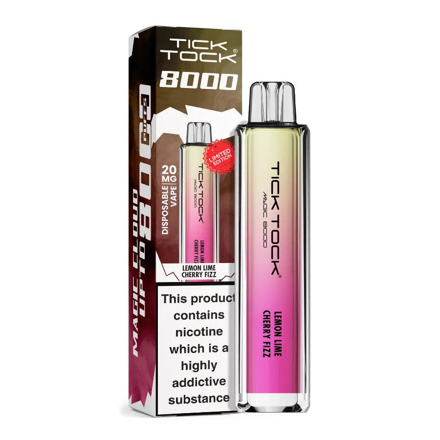 Tick Tock 8000 vape device and packaging on a white background