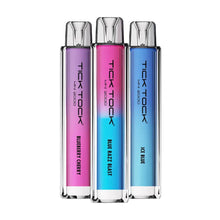 Three colorful 'Tick Tock' vape kits on a white background