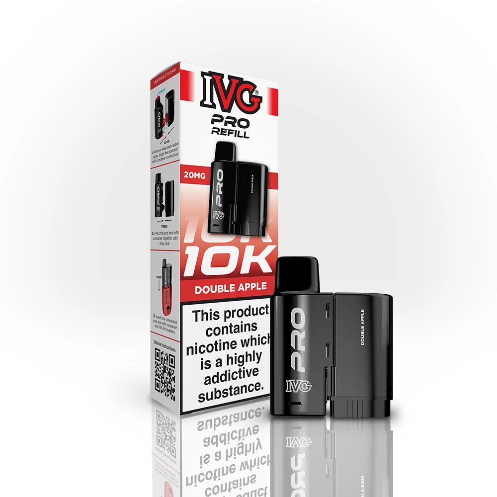 IVG Pro Refill 10K Double Apple vape device and packaging on a white background