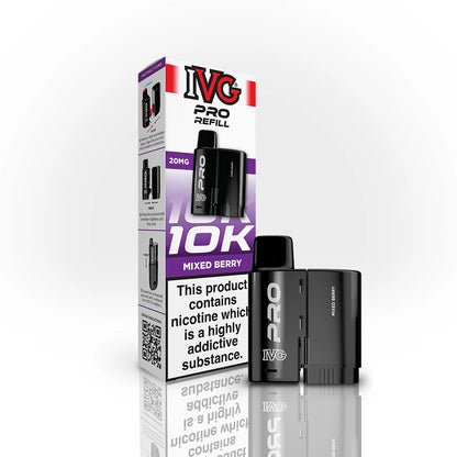 IVG Pro Refill 10K Mixed Berry vape device and packaging on a white background