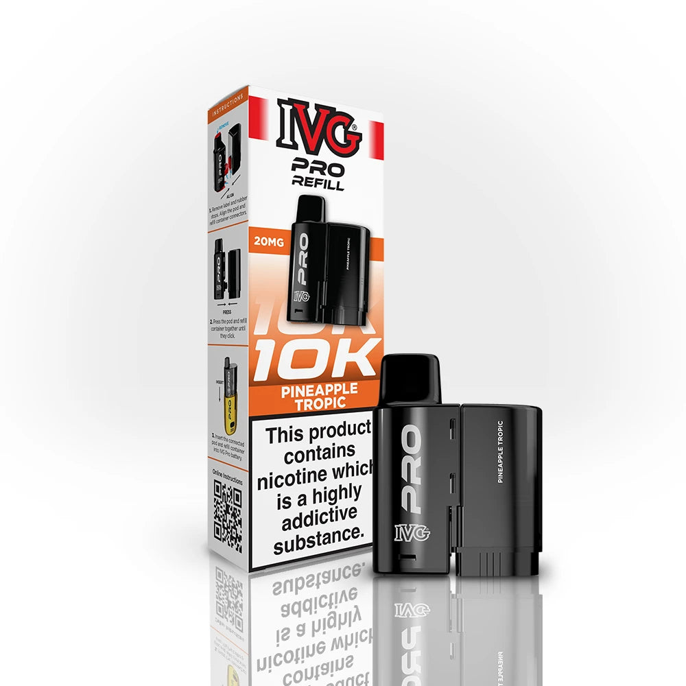 IVG Pro Refill 10K Pineapple Tropic vape refill and packaging on a white background