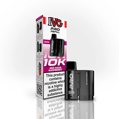 IVG Pro Refill 10K Red Sour Raspberry vape refill and packaging on a white background