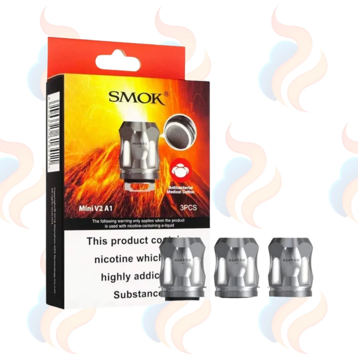 SMOK Mini V2 vape coils packaging with three coils on a white background