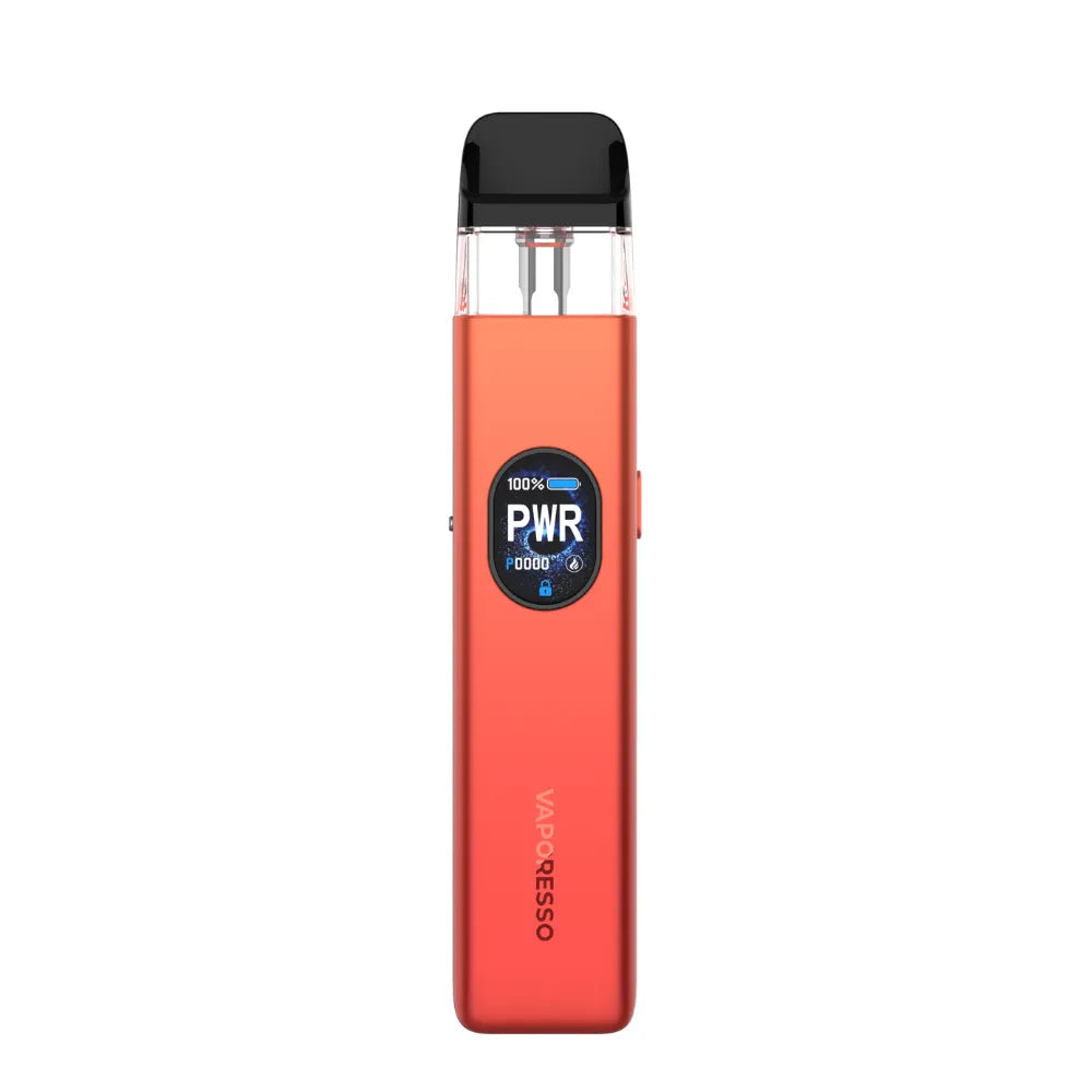 Red vape device with 'Vaporesso' branding on a white background