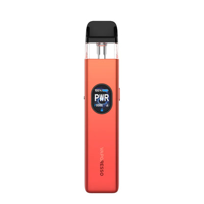 Red vape device with 'Vaporesso' branding on a white background