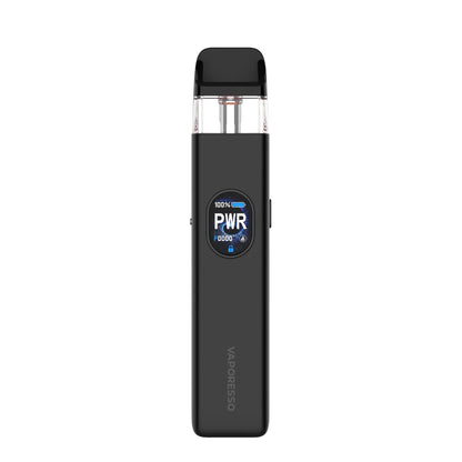 Black vape device with digital display on a white background