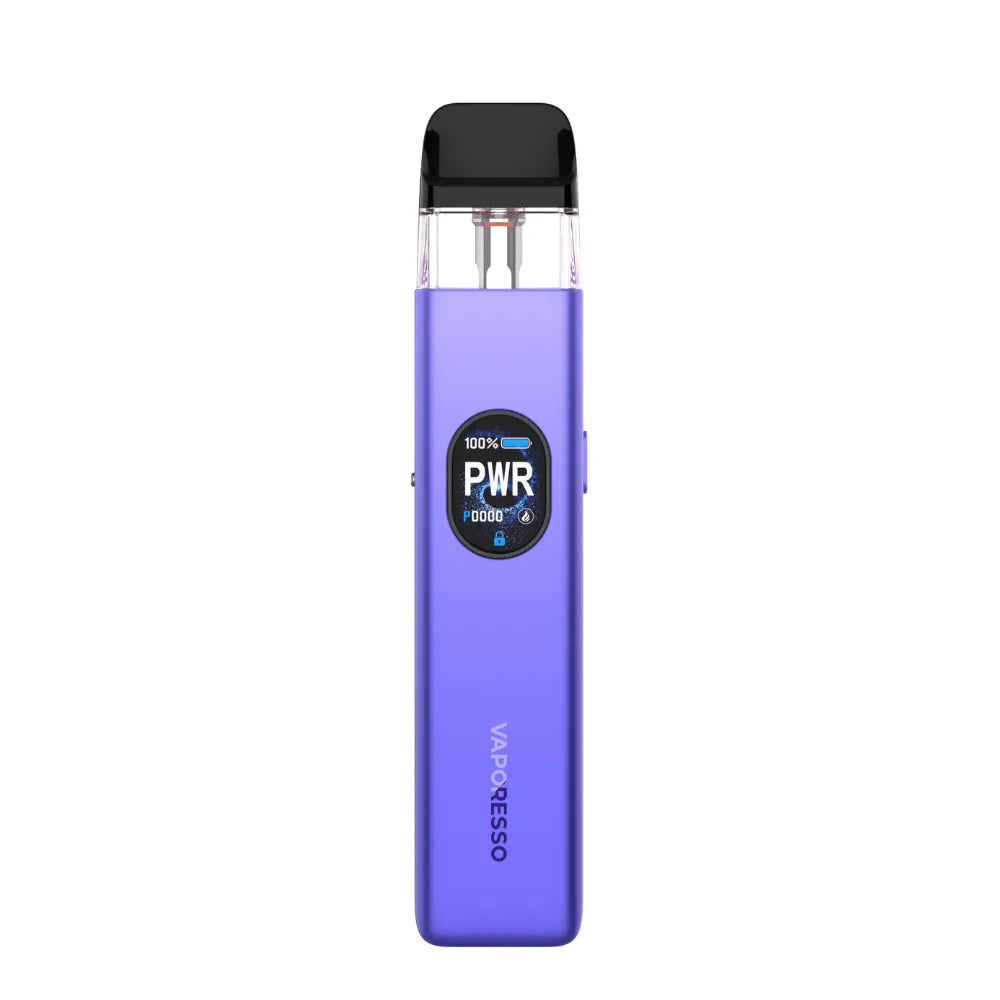 Purple vape device with 'Vaporesso' branding on a white background