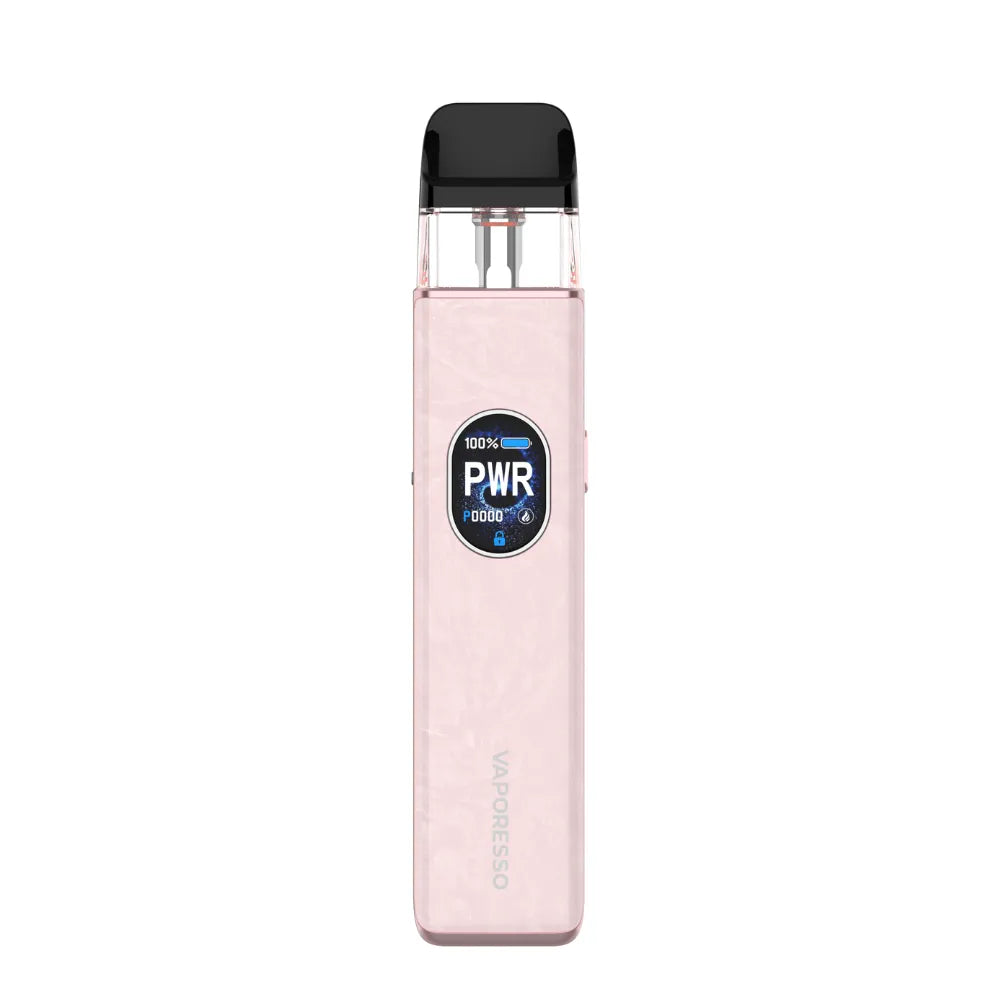 Pink vape device with a black top on a white background