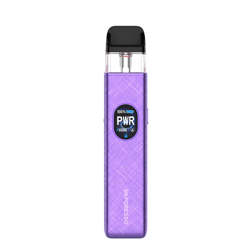 Purple vape device with a black top on a white background