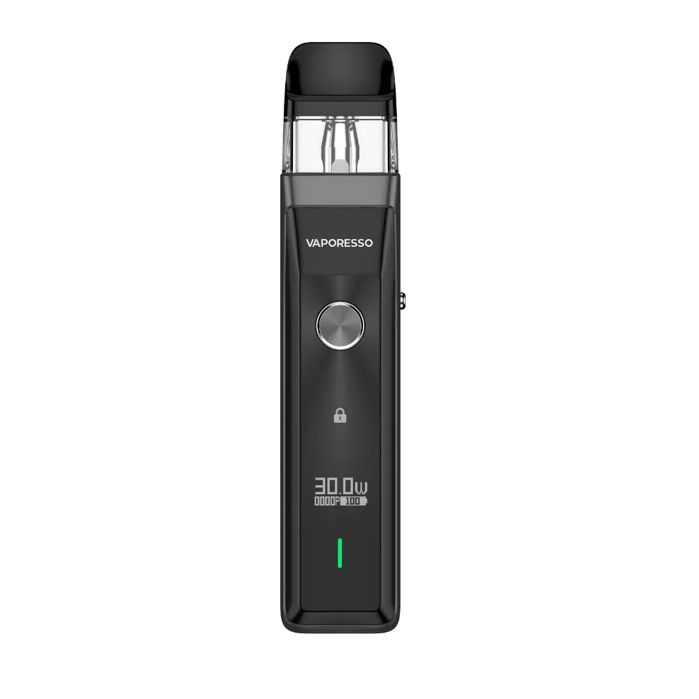 black Vaporesso vaping device on a white background