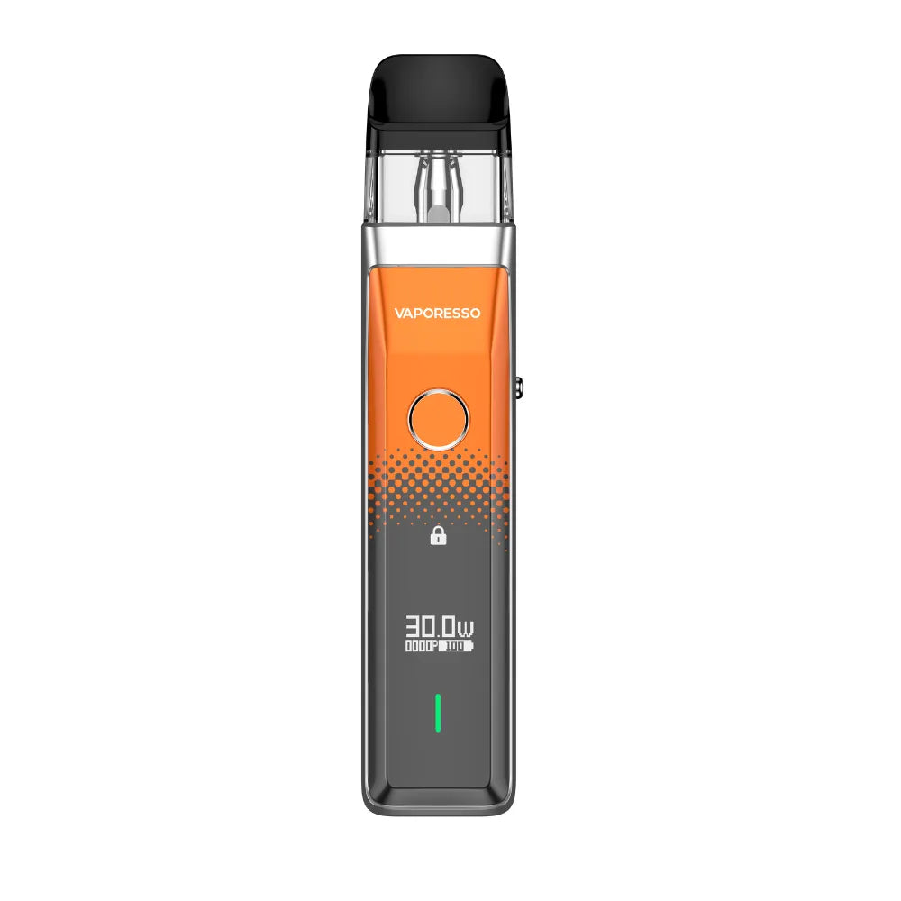 Vaporesso vaping device with orange and gray design on a white background