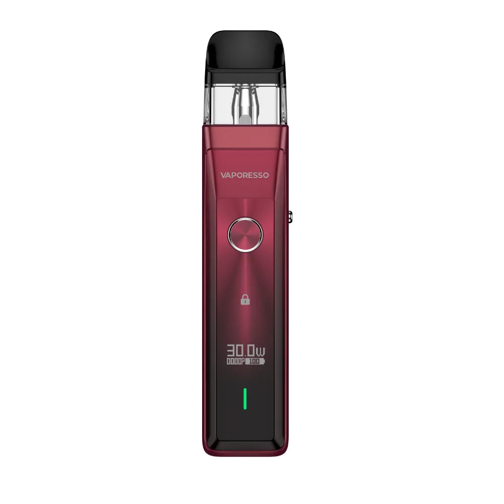 Red Vaporesso vaping device on a white background