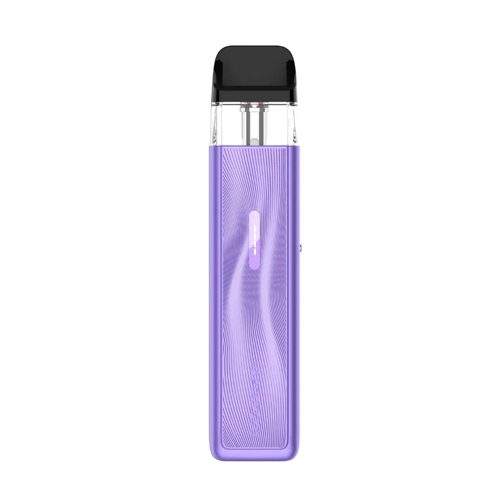 Purple vape device with black top on a white background