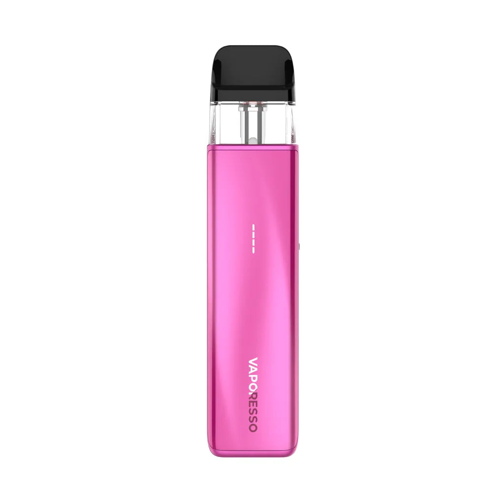 Pink vape device with black top on a white background