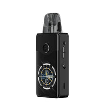 Black electronic Voopoo E120 Vinci  device with a compass design on a white background