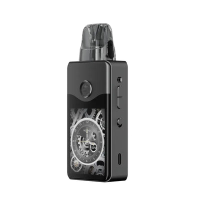 Black electronic Voopoo E120 Vinci  device with gear design on a white background