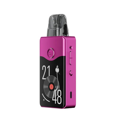 Pink and black electronic Voopoo E120 Vinci device with digital display on a white background