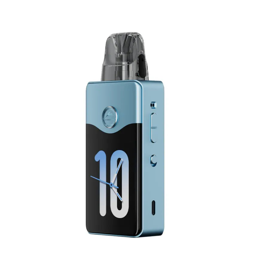 Vaping device Voopoo E120 Vinci with a blue and black design on a white background