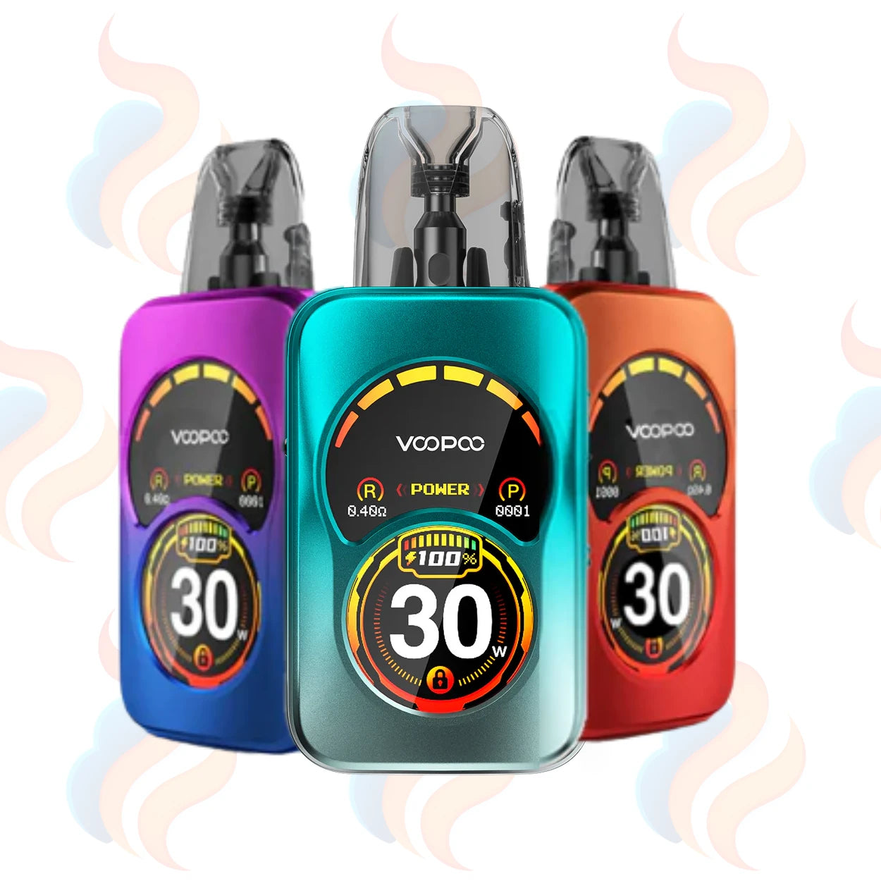 Three Voopoo Argus A Vape devices on a white background with UK Vape Supply Logo
