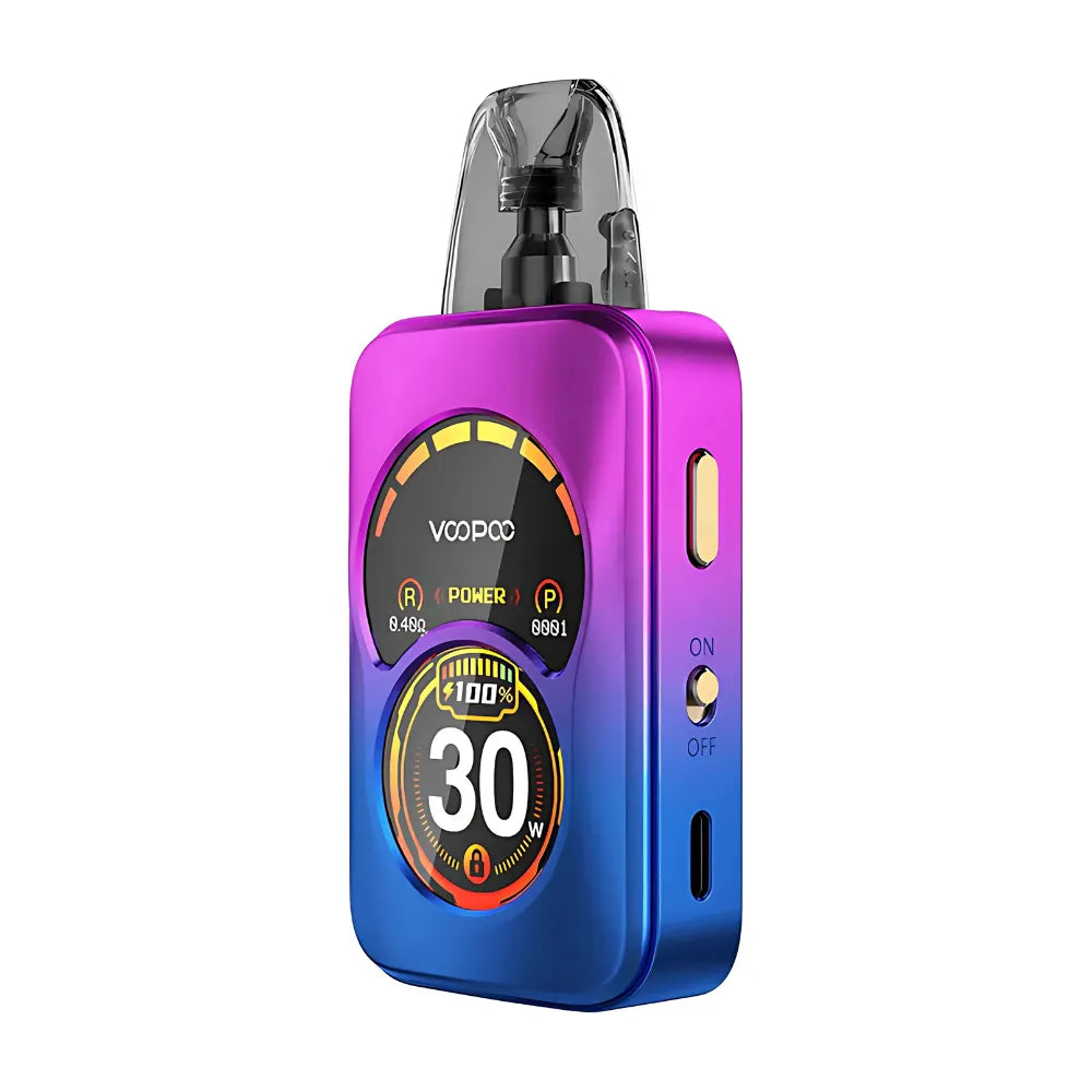 Vape device with digital display on a white background