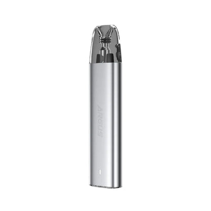 Silver vape device on a white background