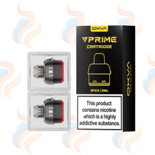 OXVA VPrime Cartridge packaging with two cartridges on a white background