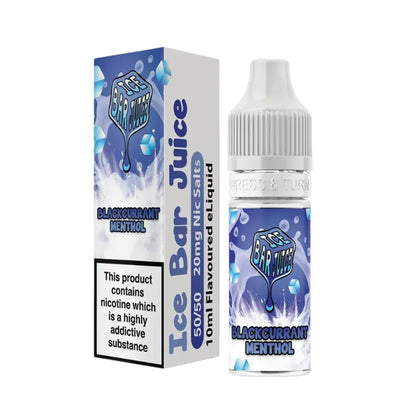 Ice Bar Juice Blackcurrant Menthol e-liquid bottle and packaging on a white background