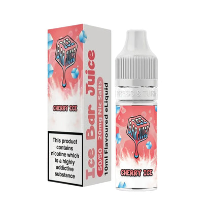 Ice Bar Juice Cherry Ice e-liquid bottle and packaging on a white background