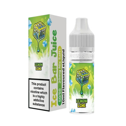 Ice Bar Juice Lemon Lime e-liquid bottle and packaging on a white background