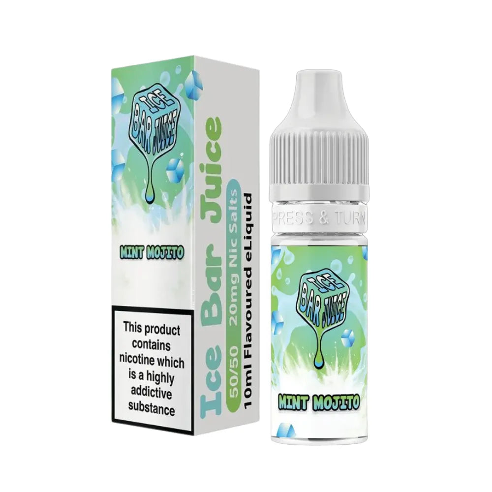 Ice Bar Juice Mint Mojito e-liquid bottle and packaging on a white background