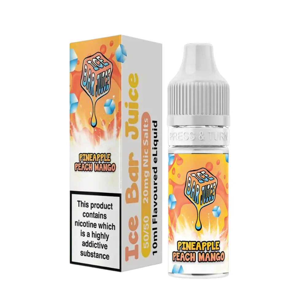 Ice Bar Juice Pineapple Peach Mango e-liquid packaging on a white background