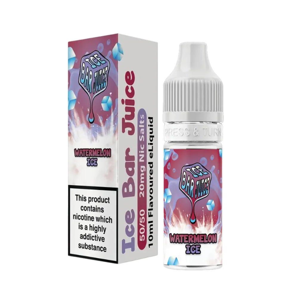 Ice Bar Juice Watermelon Ice e-liquid bottle and packaging on a white background