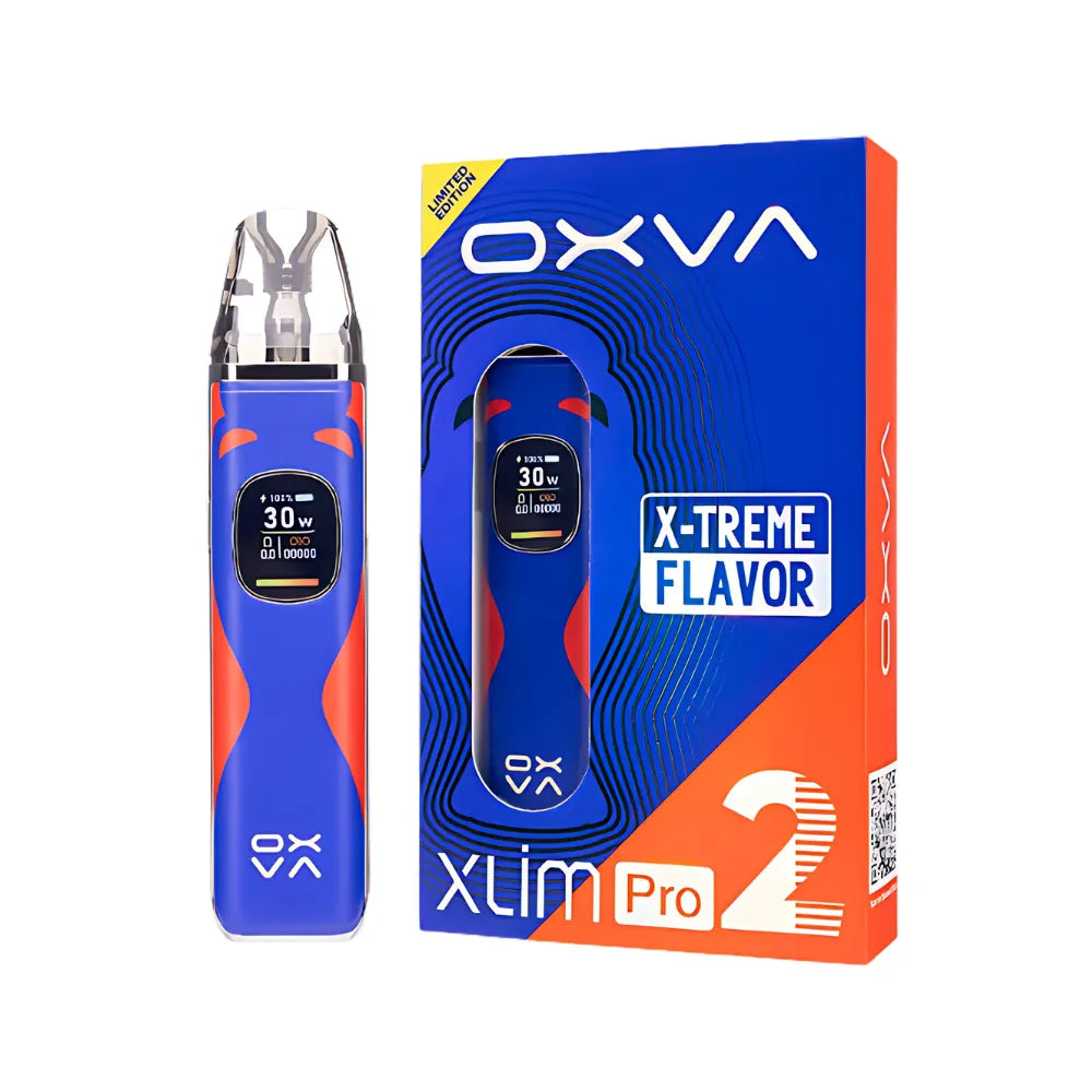 Limited edition OXVA Xlim Pro 2 pod kit with packaging on a white background.